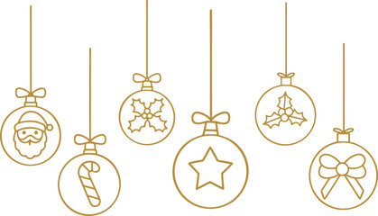 Monochrome Christmas ornaments baubles, Christmas ornaments vector silhouette illustration  greeting Merry Christmas