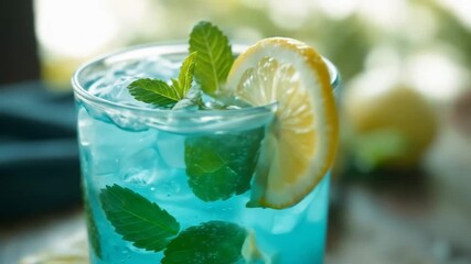 Refreshing Blue Lagoon Cocktail with Lemon and Mint