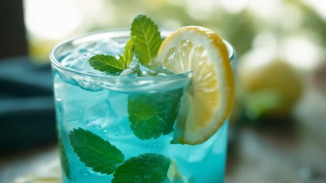 Refreshing Blue Lagoon Cocktail with Lemon and Mint