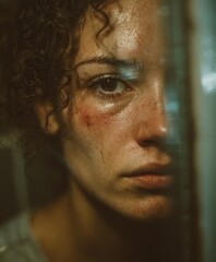 woman with wounds on her face after being beaten by her husband