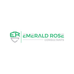 Emerald Rose Consultants Logo: Modern, Minimalist Green and Gray Shield Design.