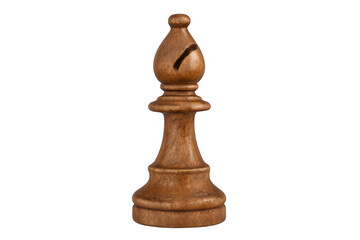 Wooden bishop chess piece standing tall, positioned strategically on clear surface