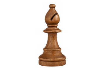 Wooden bishop chess piece standing tall, positioned strategically on clear surface
