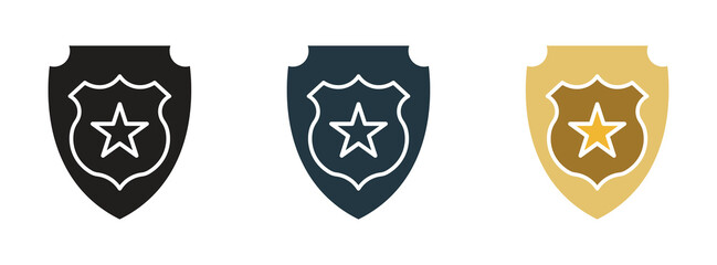 Police badge with star in center silhouette for law enforcement justice and public safety , vector illustration .