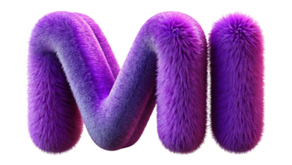 Fuzzy purple letter m against a black background
