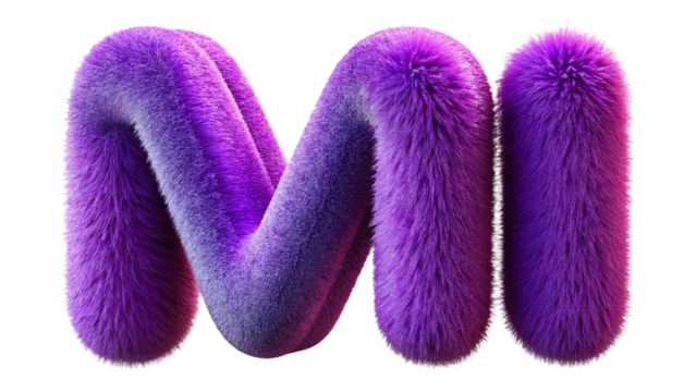Fuzzy purple letter m against a black background