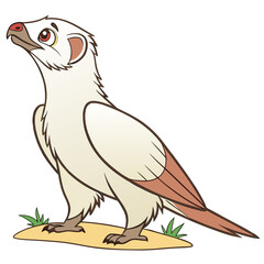 Obraz premium Cartoon illustration of a light brown falcon standing on sand with grass