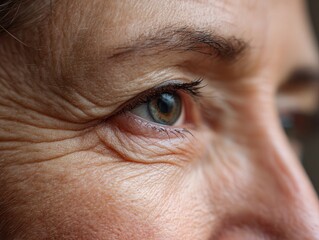 a womans eye area showing wrinkles around the eyes and sagging lower lid