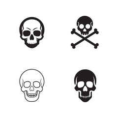 Minimal Skull Icon Grid – Vector Symbols of Danger, Halloween, Toxicity, Bold Black and White Contrast