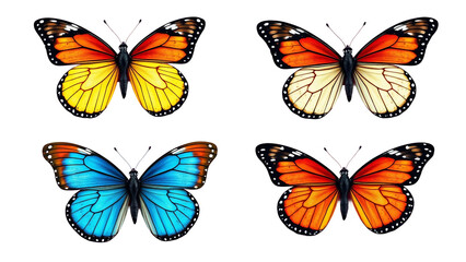 detailreiche Schmetterlinge mit lebendigen Farben, symmetrisch und elegant – perfekt für Druckdesigns, Aufkleber und kreative digitale Projekte.