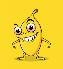 Obraz premium Banana Cartoon Character with Big Eyes and Funny Smile