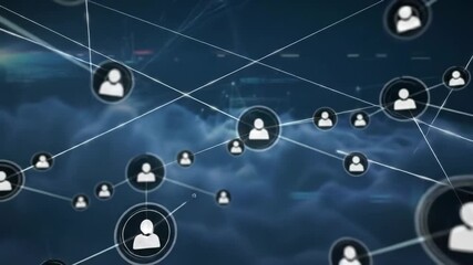 Abstract neon digital network with glowing user icons, animated connectivity and light pulses - Powered by Adobe