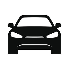 Car Front View Icon, Minimalist Illustration in White on Black Background, Black Silhouette Vector Illustration