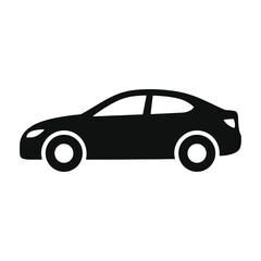Car side View Icon, Minimalist Illustration in White on Black Background, Black Silhouette Vector Illustration