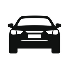 Car back View Icon, Minimalist Illustration in White on Black Background, Black Silhouette Vector Illustration