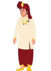 Indian Groom Vector Character in 3/4 Pose