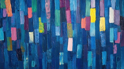 Colorful abstract painting with layers of blue and vibrant hues