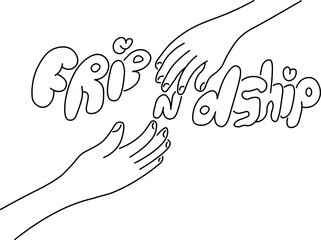 friendship hands illustration in linear doodle style. element for banner postcard design print sticker poster background