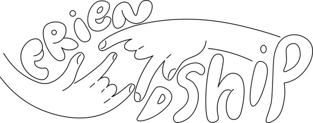 friendship hands illustration in linear doodle style. element for banner postcard design print sticker poster background