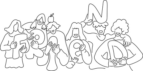 friendship illustration in linear doodle style. element for banner postcard design print sticker poster background