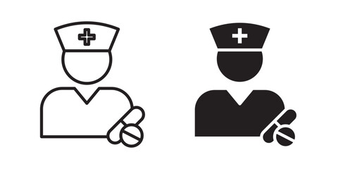 Pharmacist icon Medicine, Healthcare, Drugstore, Chemist, Prescription Flat Vector Illustration.