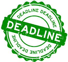 Grunge green deadline word round rubber seal stamp on white background