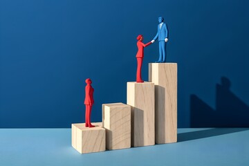 Progress in Motion – Career Advancement, Business Mentorship, Leadership Transition, Figurines on Ascending Blocks, Abstract Concept