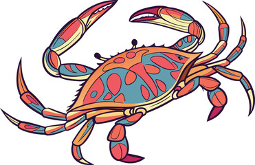 Realistic colorful crab illustration with lifelike shell texture and vibrant gradient tones perfect for marine artwork. Realistic colorful crab drawing with detailed claws and bright natural colors