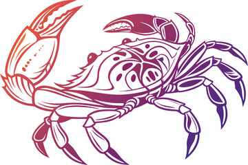 Realistic colorful crab illustration with lifelike shell texture and vibrant gradient tones perfect for marine artwork. Realistic colorful crab drawing with detailed claws and bright natural colors