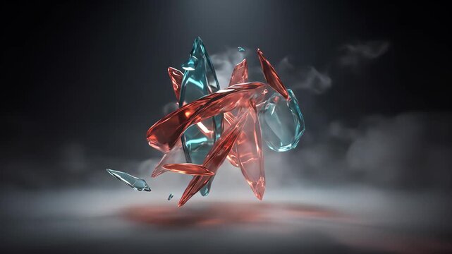 An abstract background showcases shattered ice crystals suspended in smoky mist, creating a dynamic and energetic explosion of vibrant colors and light 8k wallpaper