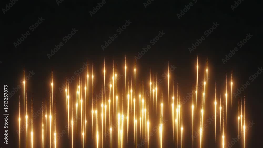 Poster golden particles are rising on a dark background creating an abstract animation, ideal for any proje