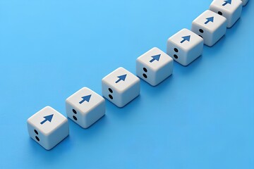 Unified Ascent – Diagonal Dice with Upward Arrows, Collective Motion, Editorial, Minimal Conceptual