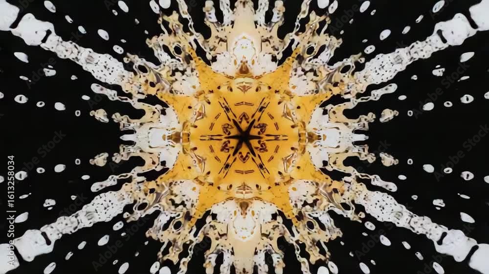 Poster intricate golden and white patterns intertwining on a black background create a mesmerizing kaleidos