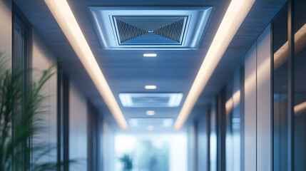Illustration of a home room ceiling ventilation system featuring a modern interior air vent