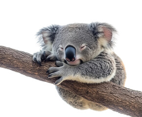 Naklejka premium Sleeping koala on tree branch australia wildlife nature isolated on transparent background, png
