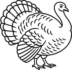 Thanksgiving Turkey Line Art &ndash; Outline Vector Illustration for Fall and Holiday Decor