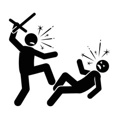 Violent Assault: Pictogram of Physical Attack, Aggressive Act,  Brutal Force, Street Violence,  Crime Scene Illustration.
