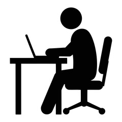 Simple Black Silhouette of Person Working at Desk on Laptop Computer