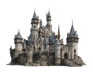 Fototapeta premium Majestic castle overview fantasy landscape digital isolated on transparent background, png