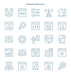 Fototapeta premium SEO and SEM stroke icon. SEO and SEM line icon set. editable stroke icon pack