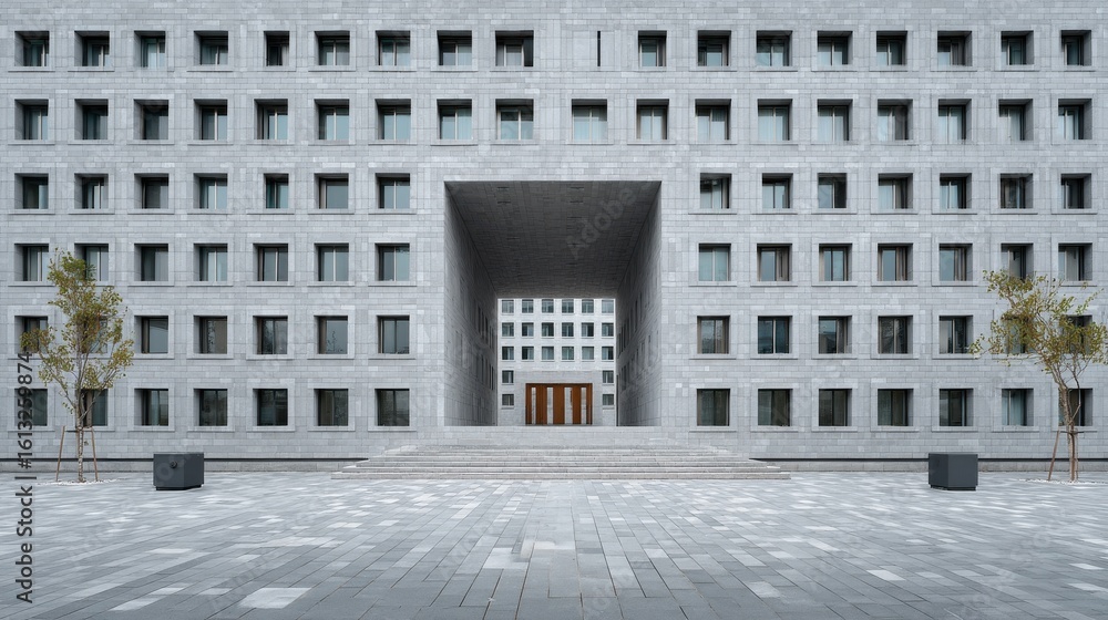 Poster clean symmetrical design of university with square windows