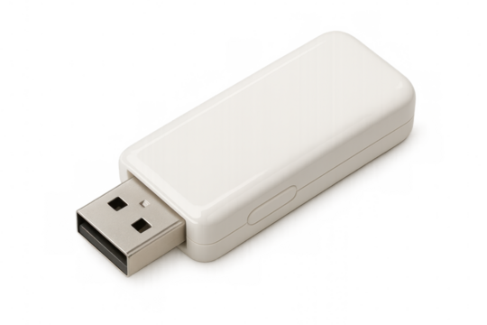 White usb flash drive resting on transparent surface, prepared for data storage and transfer - Powered by Adobe