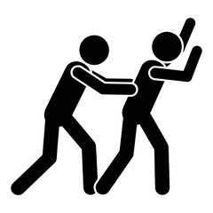 Stop Motion Pictogram: Man Grabbing Resisting Man, Conflict, Struggle, Black and White Silhouette