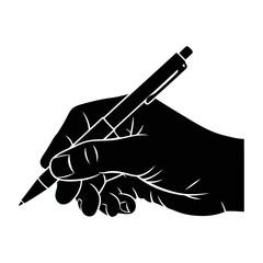 Hand Holding Pen, Black Silhouette, Writing, Business, Contract, Signing, Agreement, Simple, Minimalist, Vector Graphic