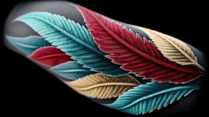 Elegant Feather Design on Textured Surface with Vibrant Colors