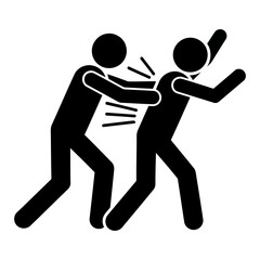Aggressive Assault, Physical Violence, Pictogram, Black and White, Urgent Mood