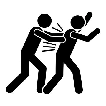 Aggressive Assault, Physical Violence, Pictogram, Black and White, Urgent Mood
