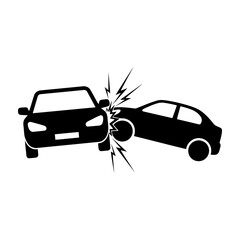 Black and White Car Collision Icon:  Impact, Accident, Insurance, Safety, Graphic