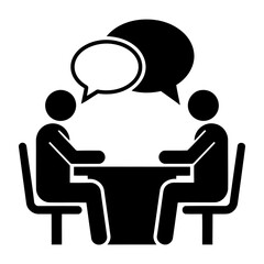 Simple Black Icon: Two People in Discussion, Business Meeting, Communication Concept