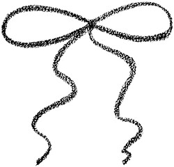 Chalk coquette bow with ribbon. Hand drawn vector illustration for design template present for wedding, Birthday, Christmas decoration or discount, sale. 